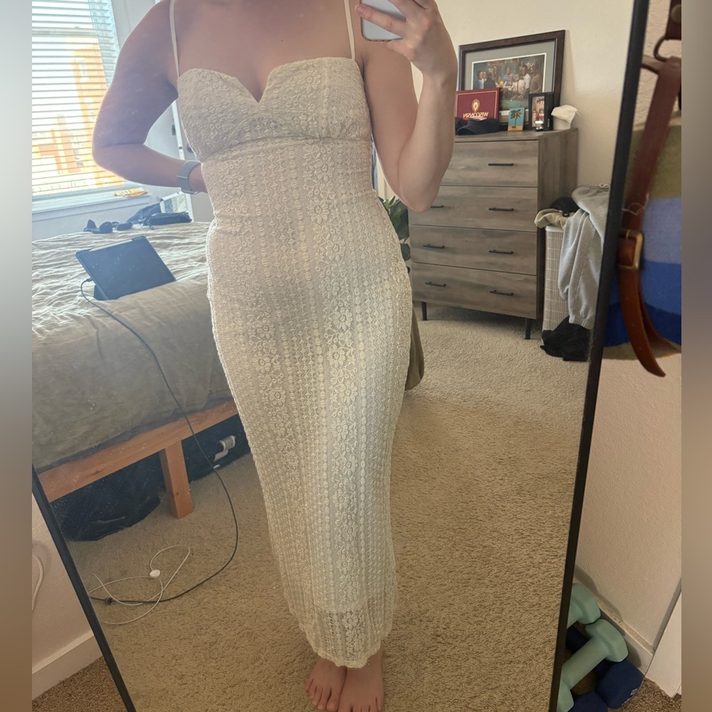 L'Academie Cream Lace Midi Dress